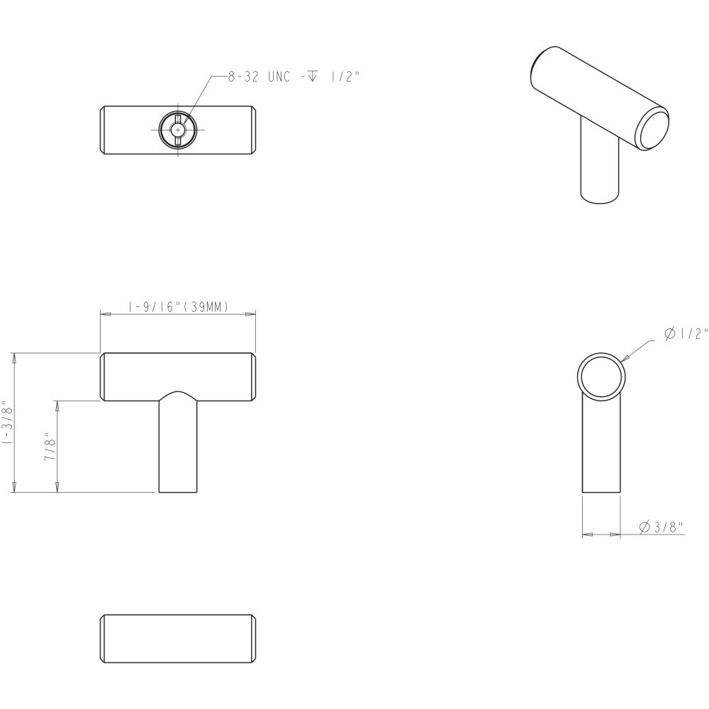 KasaWare 1-9/16 in. Long T Knob in Stainless Steel (4pc Pack)