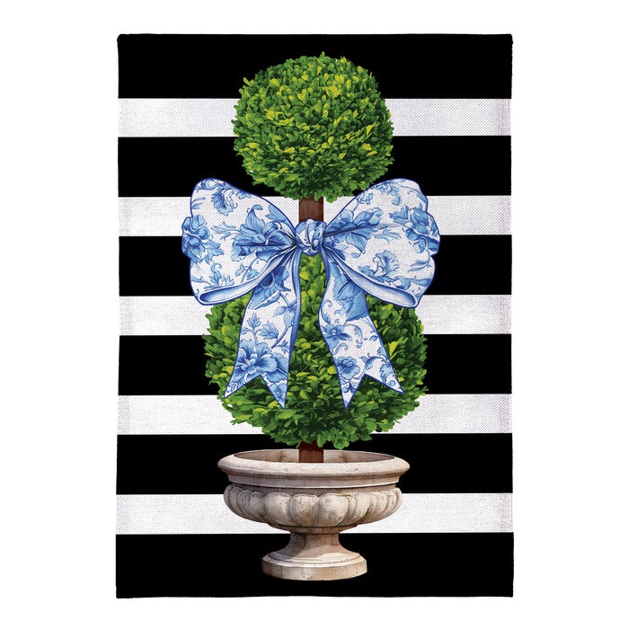 Evergreen Topiary With Bow Burlap Garden Flag