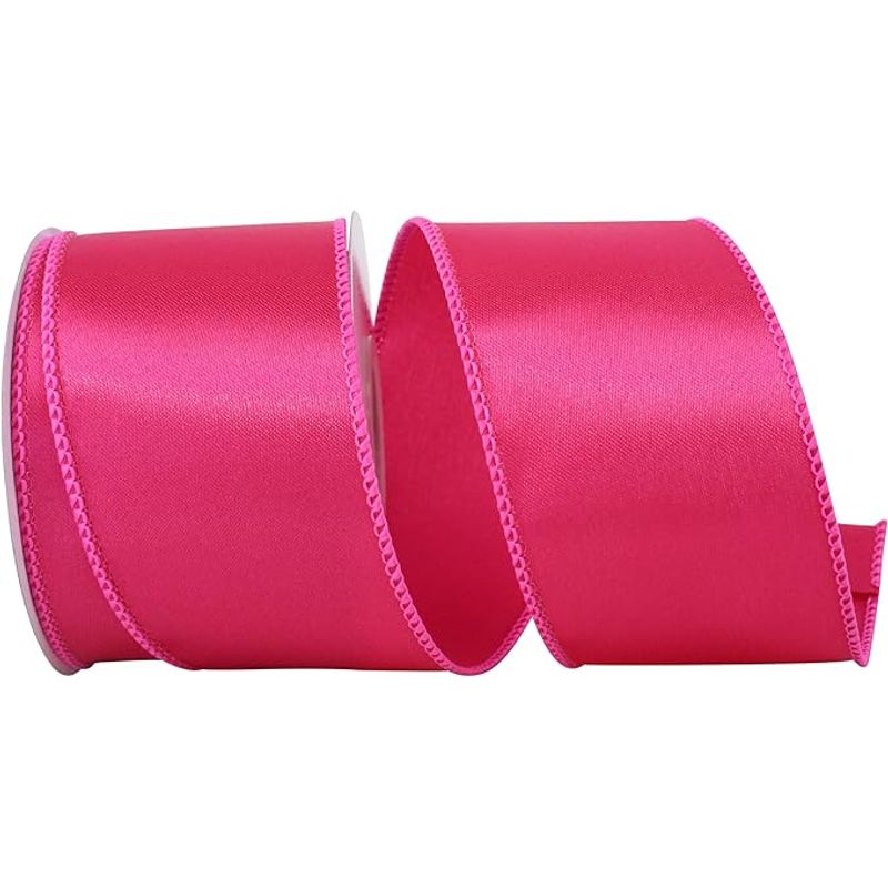 Reliant Ribbon Satin Value Wired Edge Ribbon, 2-1/2 in. X 10 Yards Fuchsia