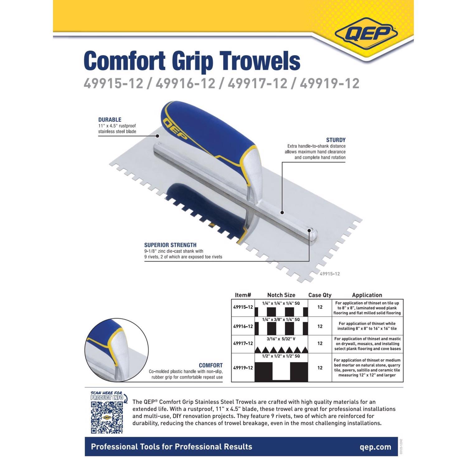 QEP 3.5 in. H X 4.5 in. W X 11 in. L Steel Square Notch Trowel 1 pk