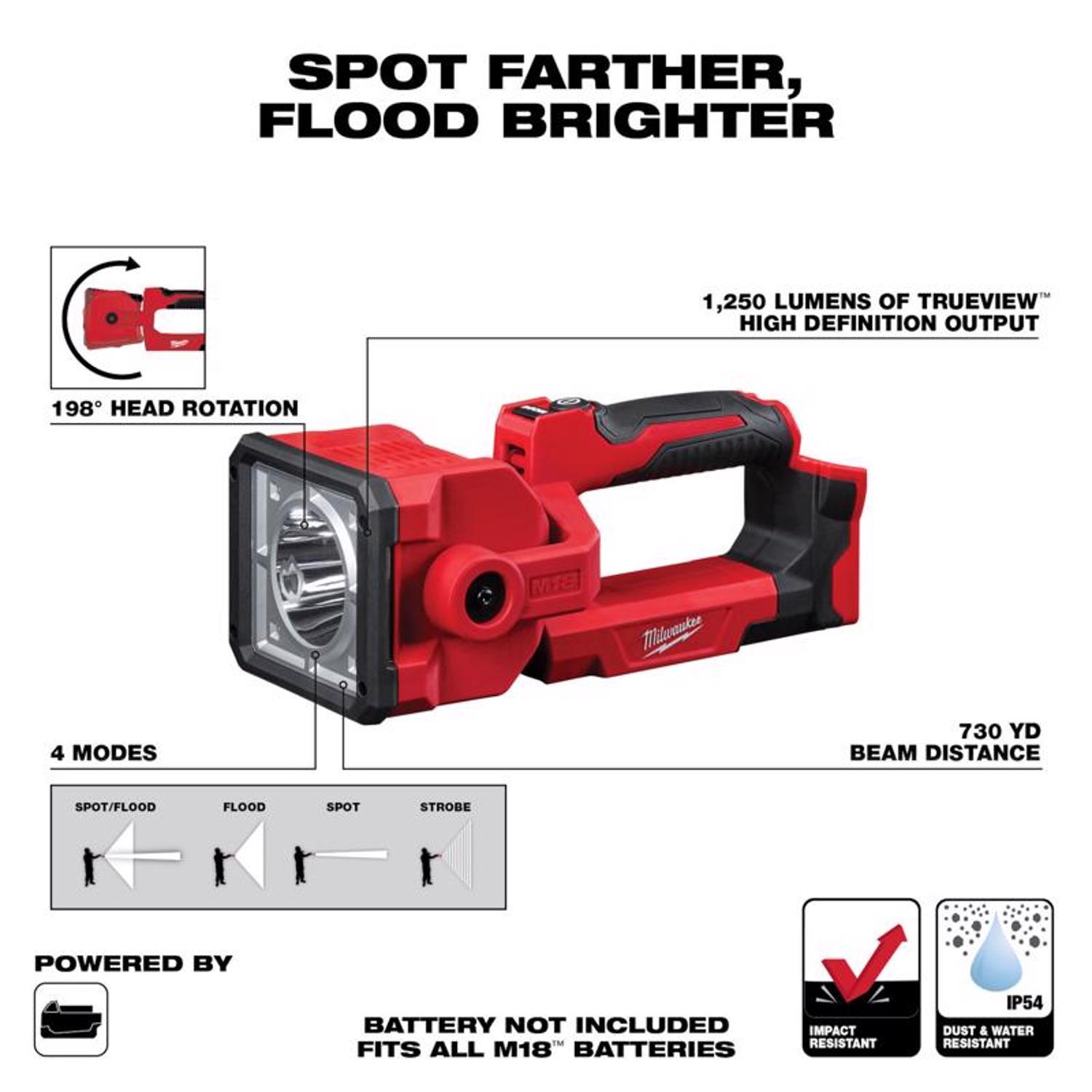 Milwaukee M18 1250 lm Red LED Rechargeable Search Light