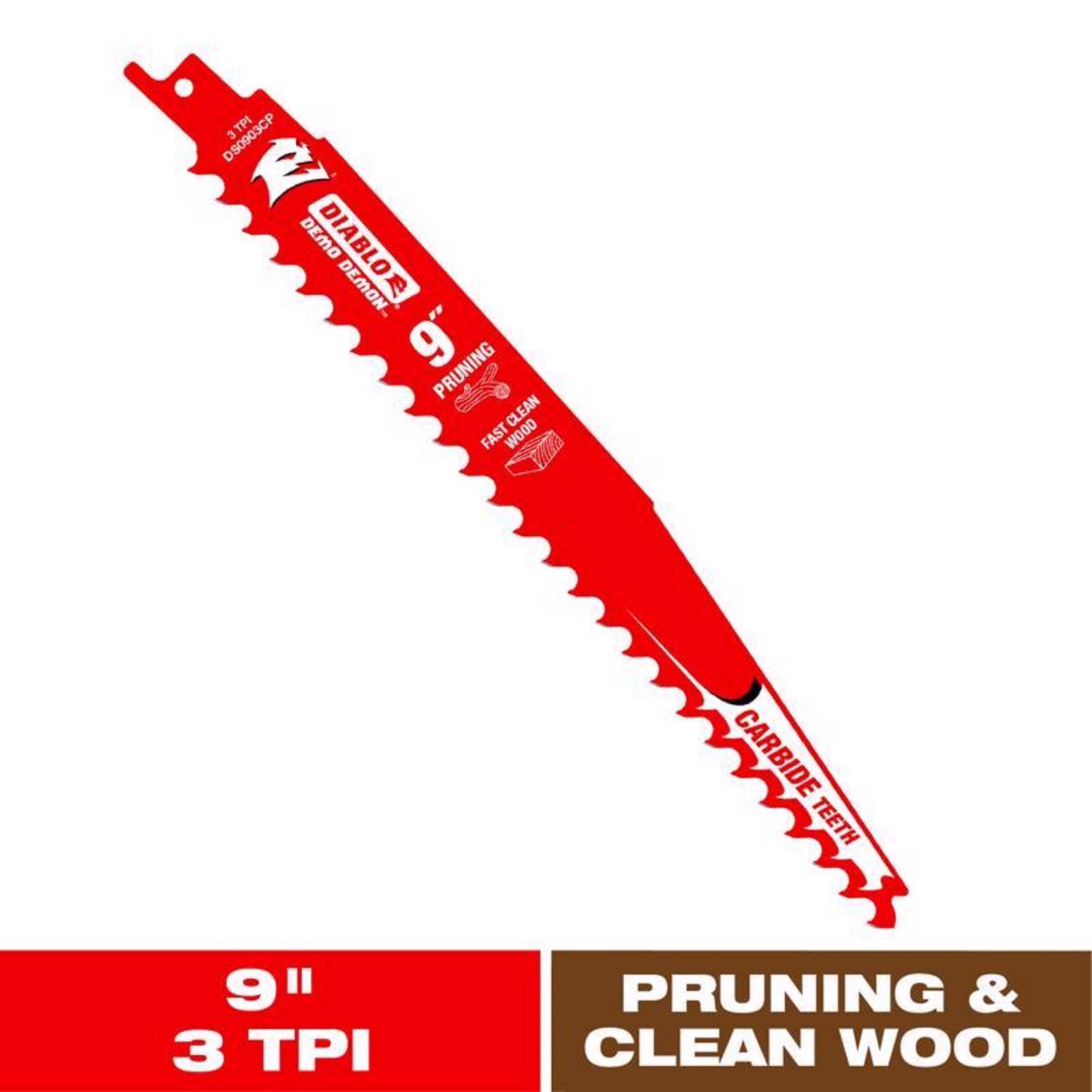 Diablo Demo Demon 9 in. Carbide Tipped Pruning & Clean Wood Reciprocating Saw Blade 3 TPI 1 pk