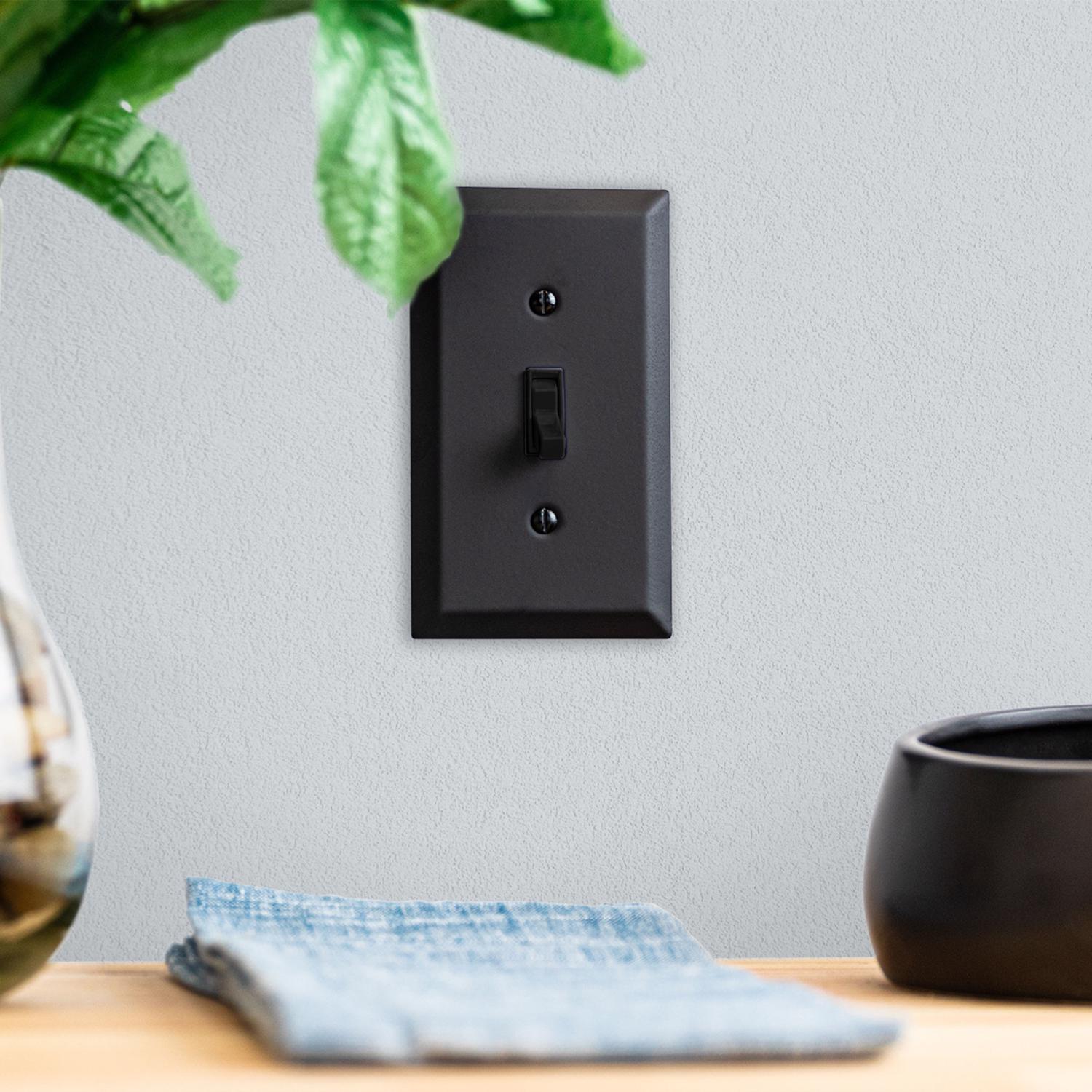 Amerelle Century Matte Black 2 gang Stamped Steel Toggle Wall Plate 1 Pack