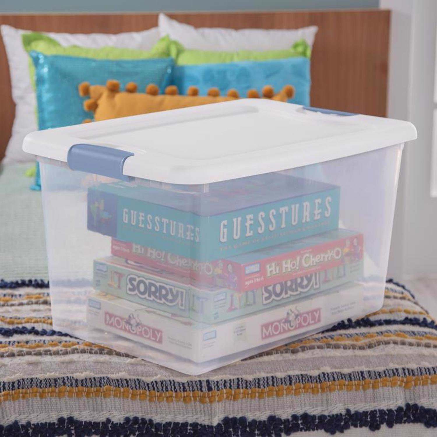 Sterilite 64 qt Clear/White Latch Storage Box 13-1/2 in. H X 23-3/4 in. W X 16 in. D Stackable