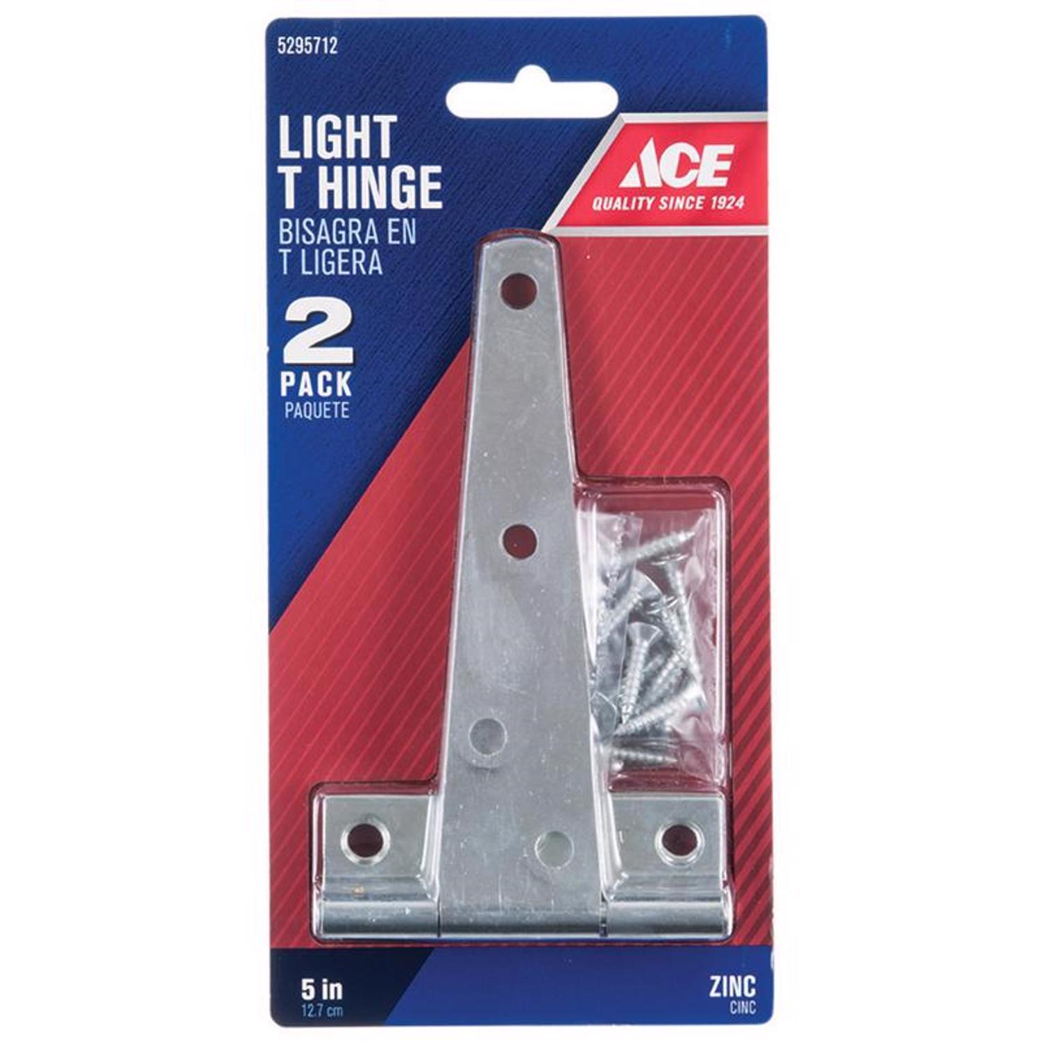 Ace 5 in. L Zinc-Plated Light Duty T Hinge 2 pk