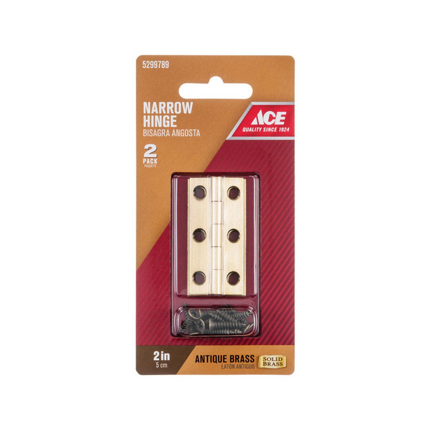 Ace 2 in. W X 1 in. L Antique Brass Brass Narrow Hinge 2 pk