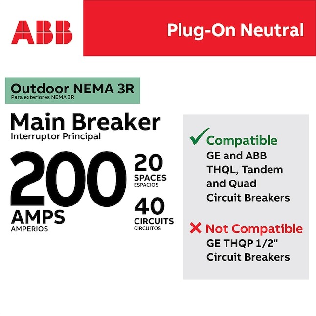 ABB ReliaHome P-Series 200 -Amp 20 -Spaces 40 -Circuit Outdoor Main Breaker Plug-On Neutral Load Center (Value Pack)