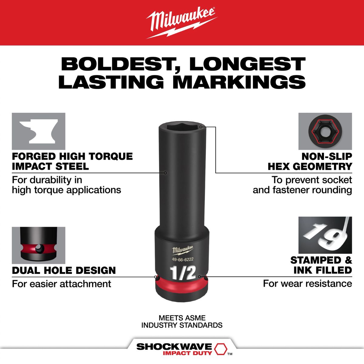 Milwaukee 12 Pieces SHOCKWAVE Impact Duty 1/2 in. Drive SAE Deep 6 Point Socket Set