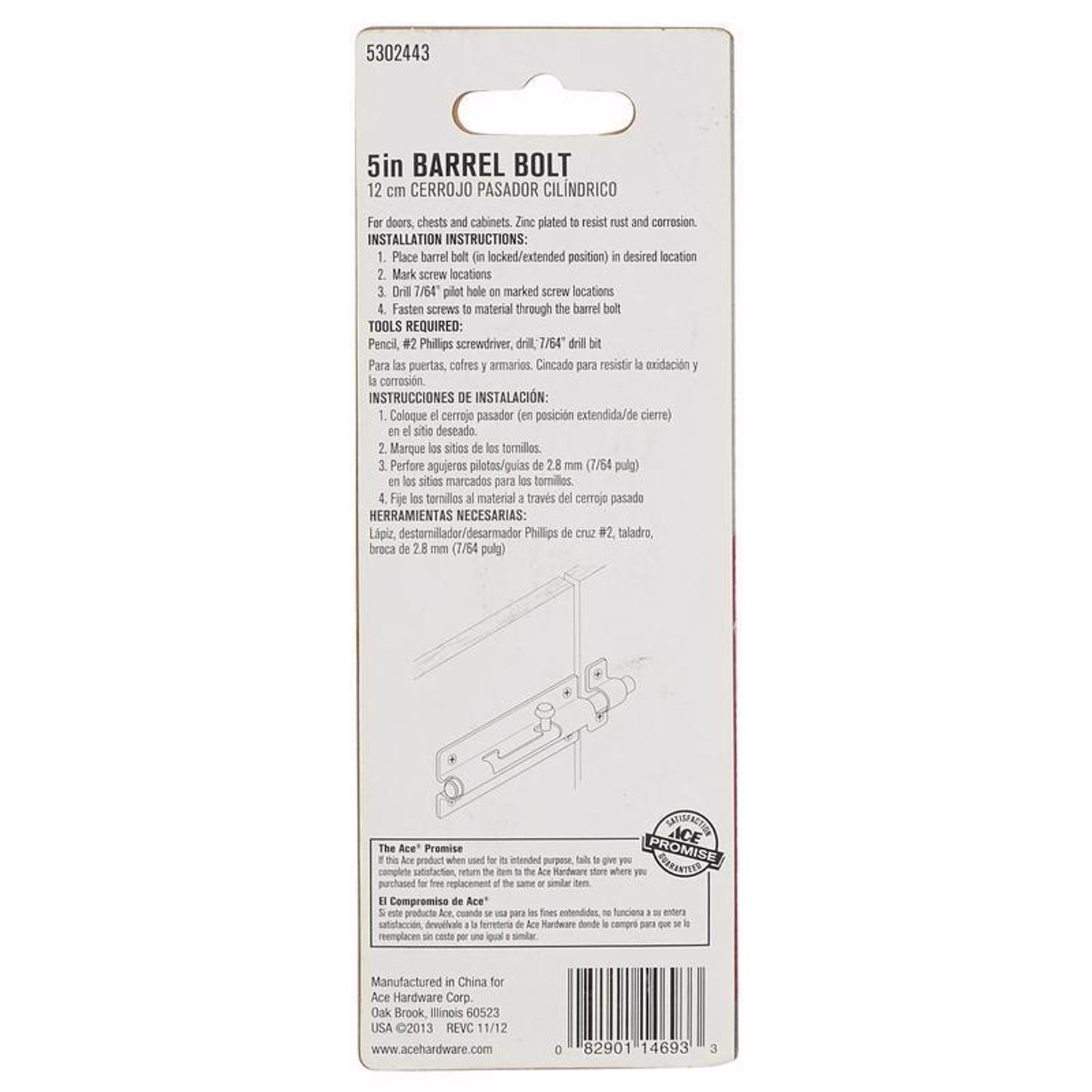 Ace 5 in. L Zinc-Plated Steel Barrel Bolt 1 pk