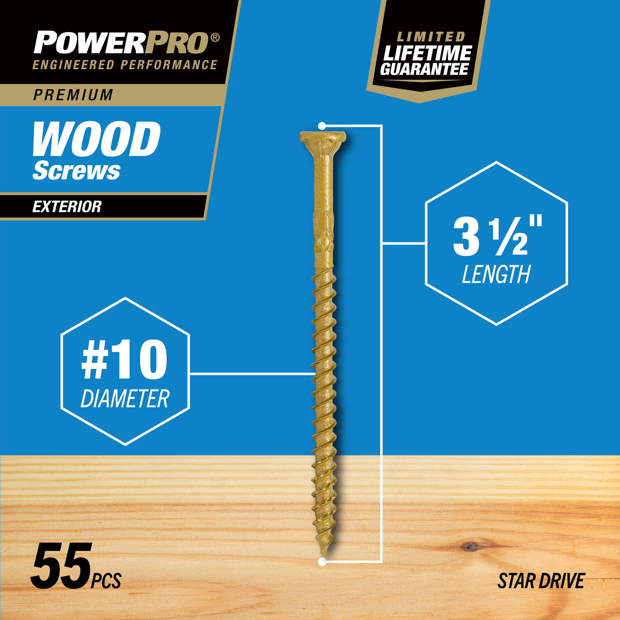 Power Pro Premium Exterior Wood Screws (#10 x 3-1/2 in.) - 55 pc