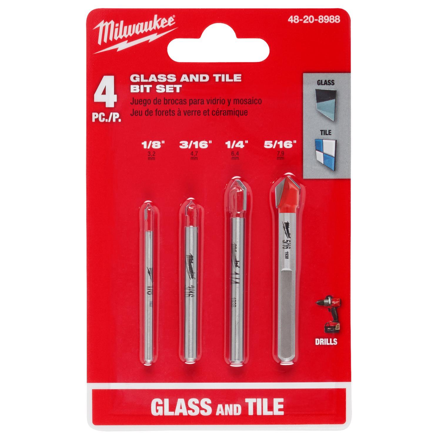 Milwaukee 5.25 in. L Carbide Tipped Glass and Tile Bit Set 3-Flat Shank 4 pk