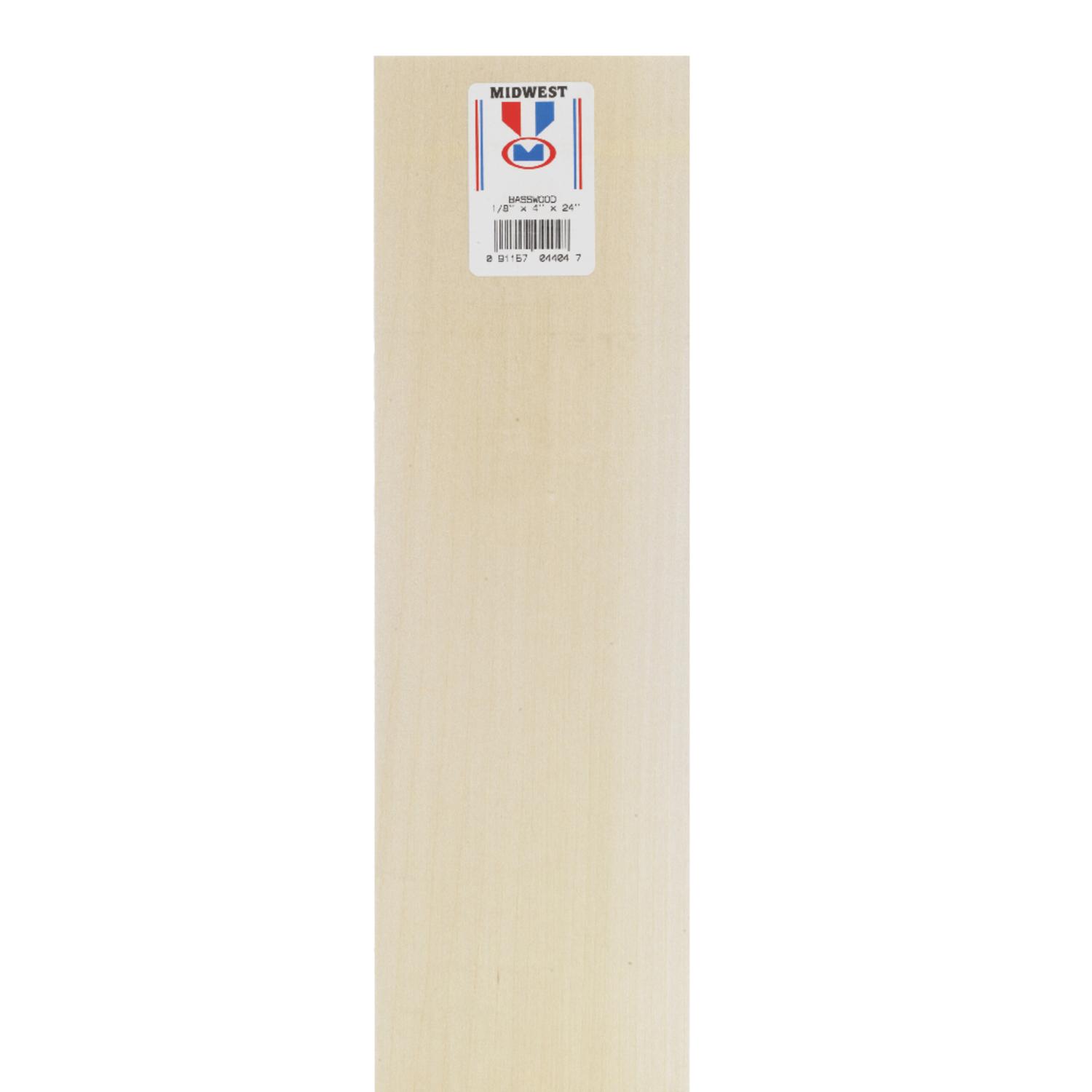 Midwest Products 1/8 in. X 4 in. W X 2 ft. L Basswood Sheet #2/BTR Premium Grade