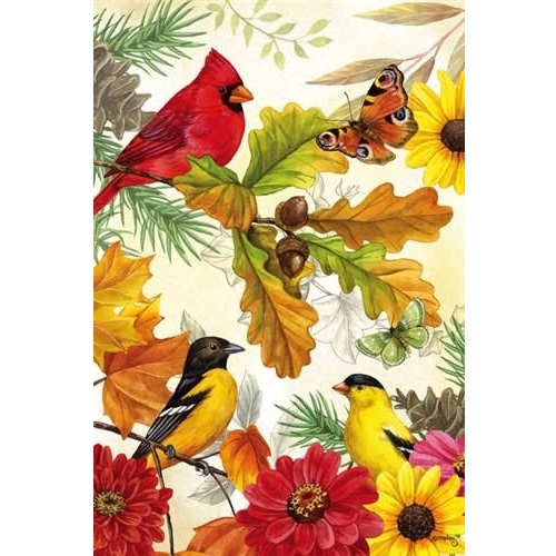 Evergreen Autumn Birds Decorative Garden Flag