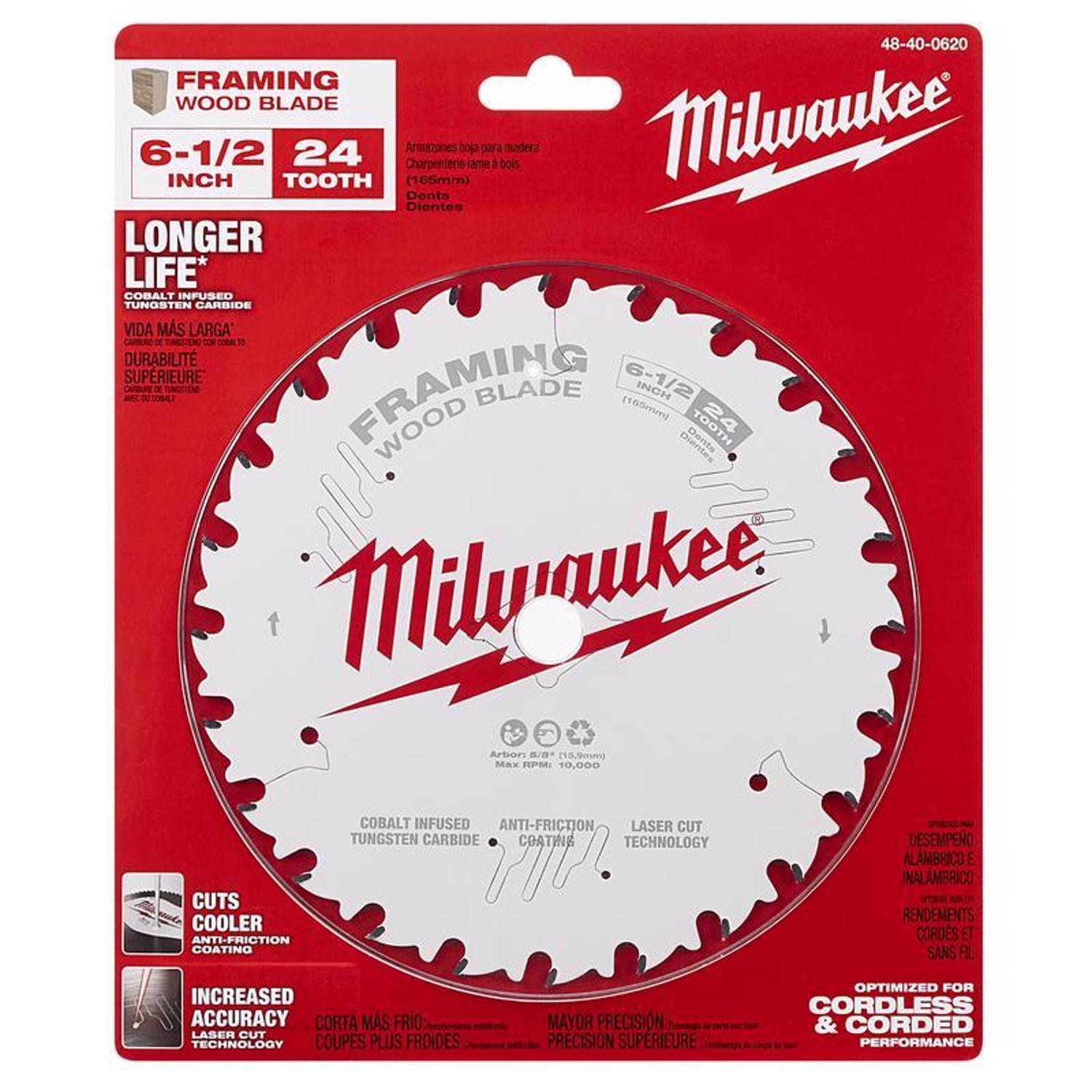 Milwaukee 6-1/2 in. D X 5/8 in. Framing Tungsten Carbide Circular Saw Blade 24 teeth 1 pc