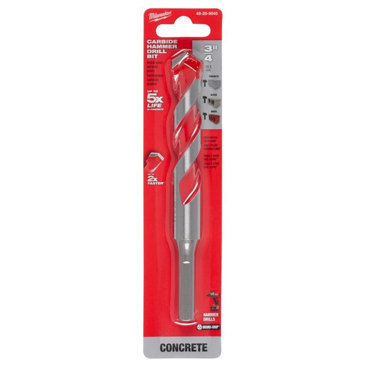 Milwaukee Shockwave 3/4 in. X 6 in. L Carbide Hammer Drill Bit 3-Flat Shank 1 pk