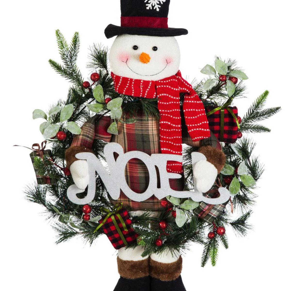 Evergreen 18 in. Noel Santa and Snowman Standing Plush LED Decor