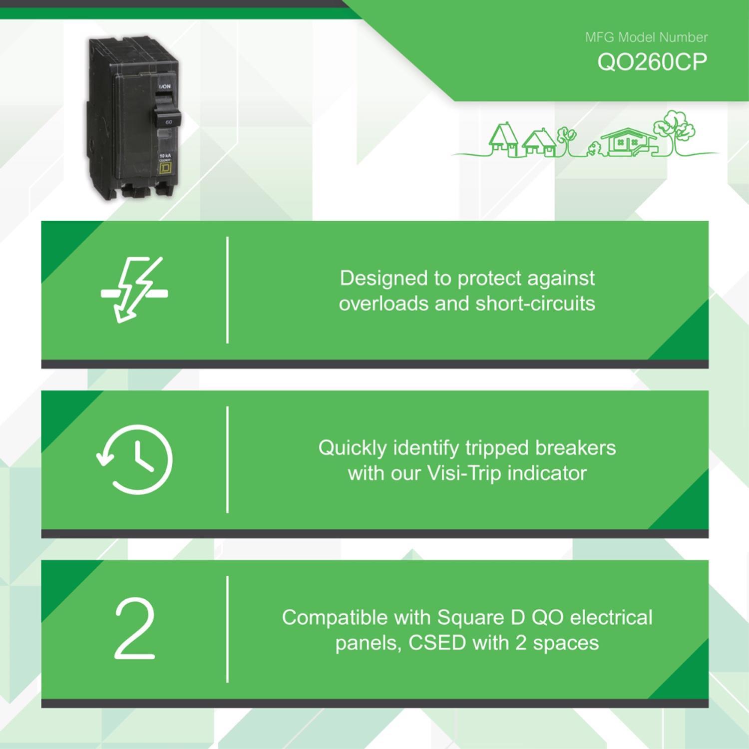 Square D QO 60 amps Plug In 2-Pole Circuit Breaker