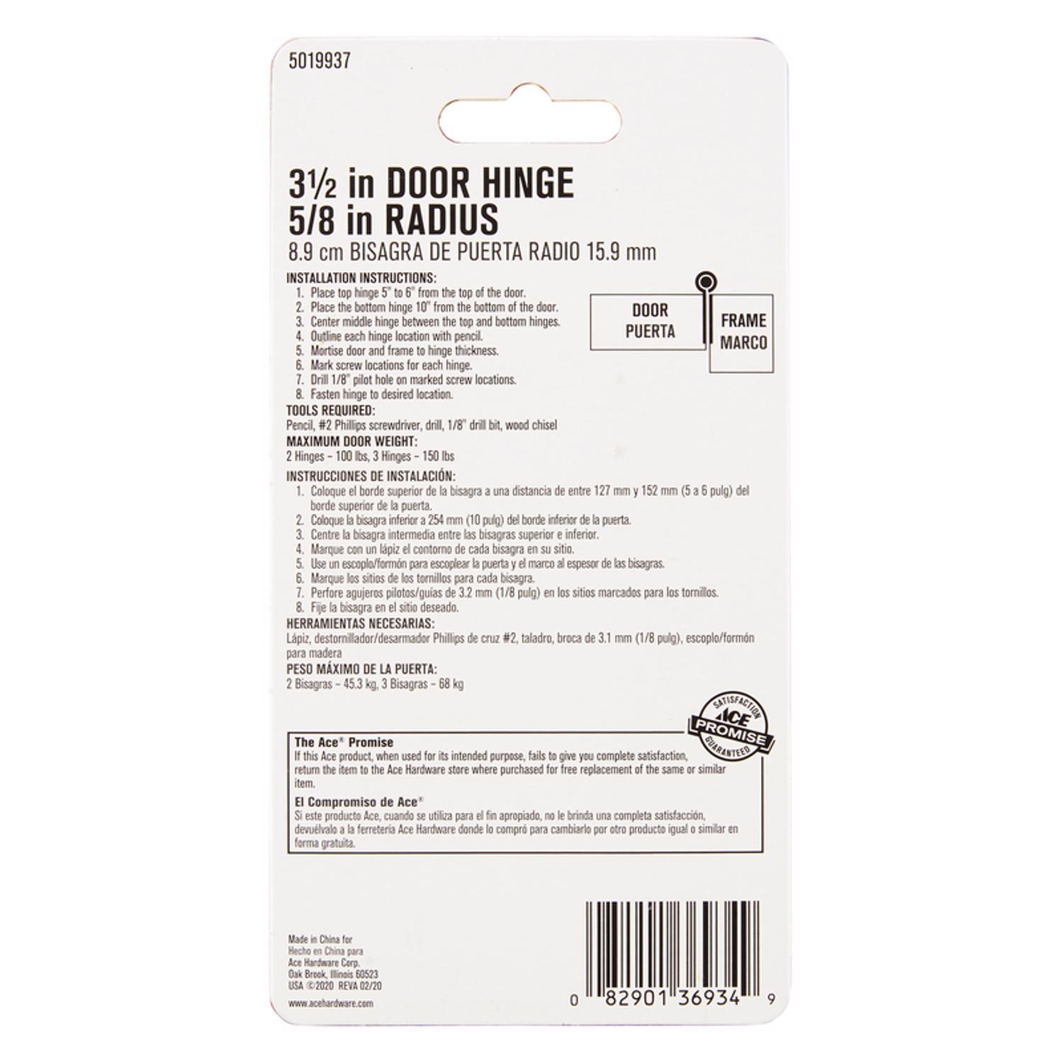 Ace 3-1/2 in. L Black Residential Door Hinge 1 pk