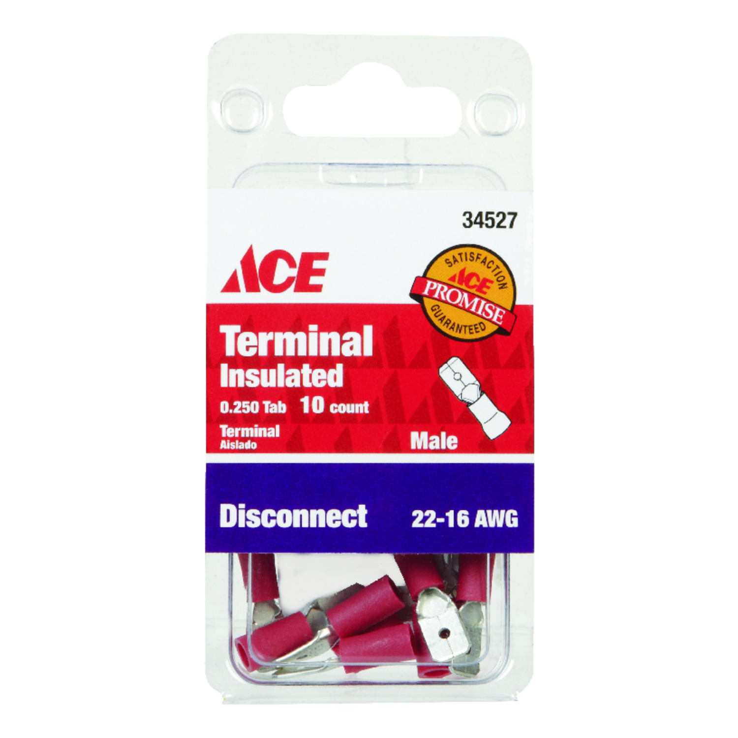 Ace Insulated Wire Male Disconnect Red 10 pk