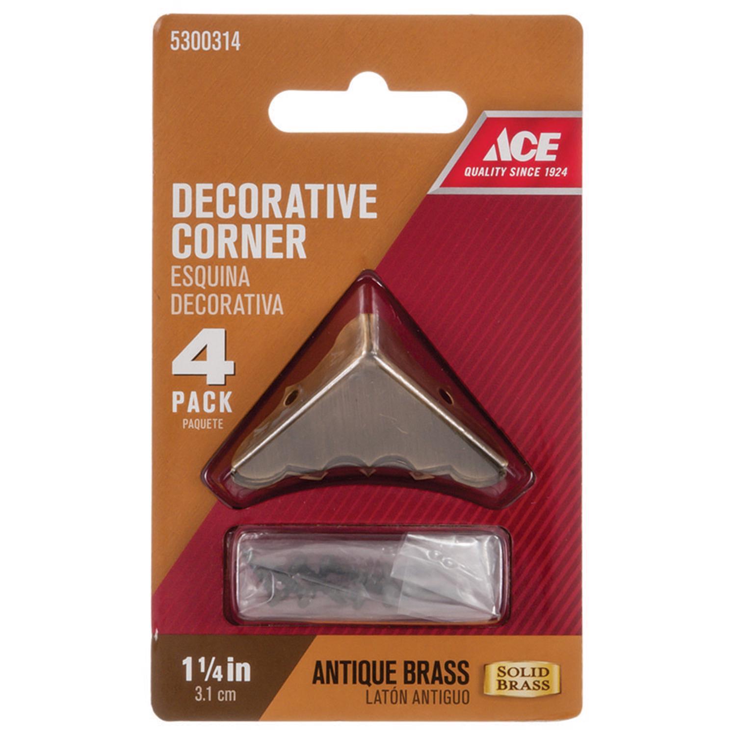 Ace Antique Brass Decorative Corner 0.6 in. 1-1/4 in. 4 pk