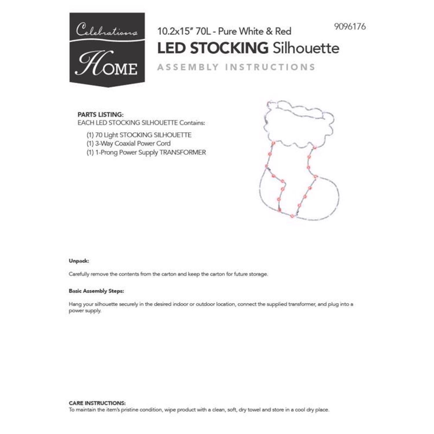 Celebrations LED Red/White Stocking Silhouette 15 in. Hanging Decor