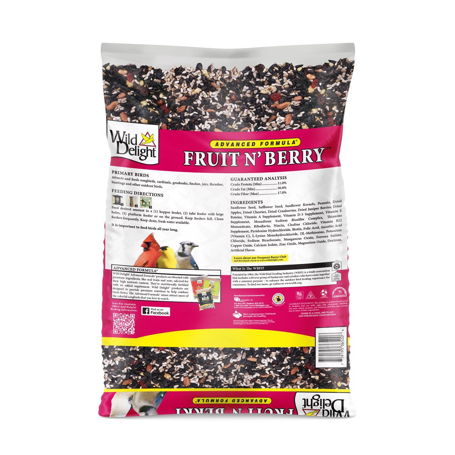 Wild Delight Fruit N Berry Assorted Species Sunflower Seeds Wild Bird Food 20 lb