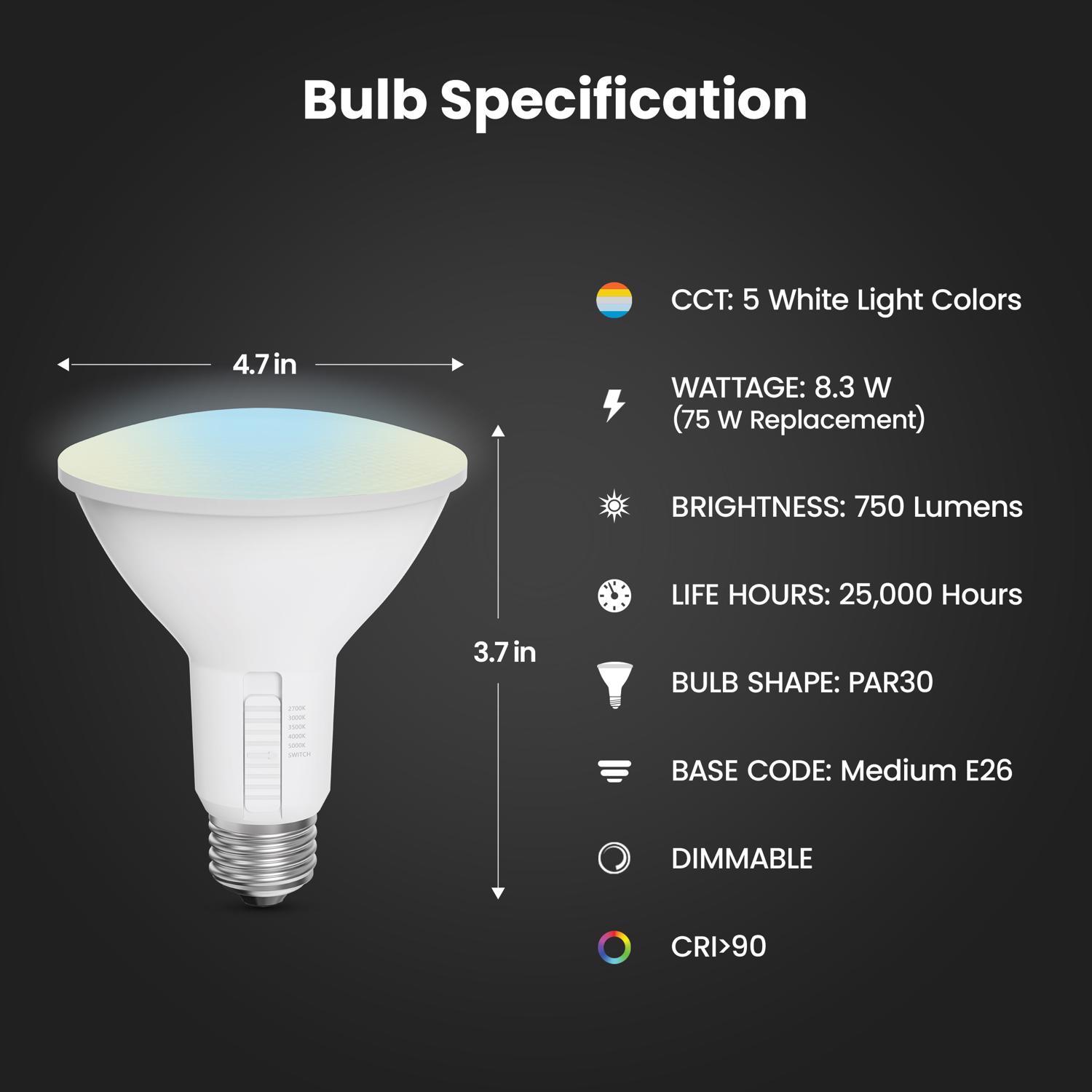Feit Enhance PAR30 E26 (Medium) LED Bulb Adjustable White 75 Watt Equivalence 2 pk