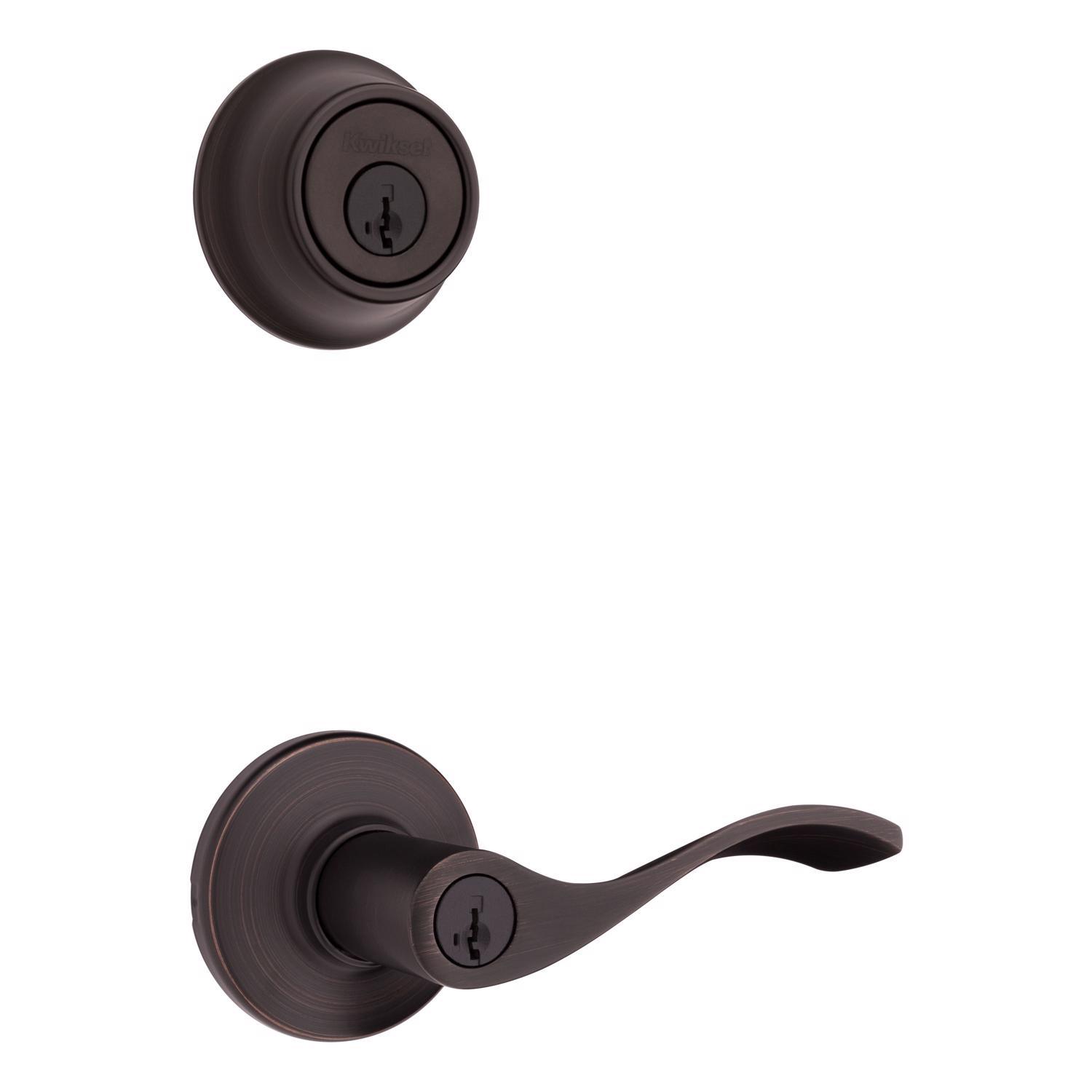 Kwikset SmartKey Security Balboa Venetian Bronze Deadbolt and Entry Door Knob KW1 2-3/4 in.