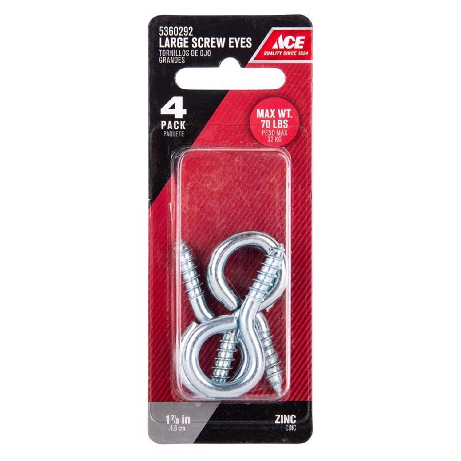 Ace 1/4 in. D X 17/8 in. L Zinc-Plated Steel Screw Eye 70 lb. cap. 4 pk