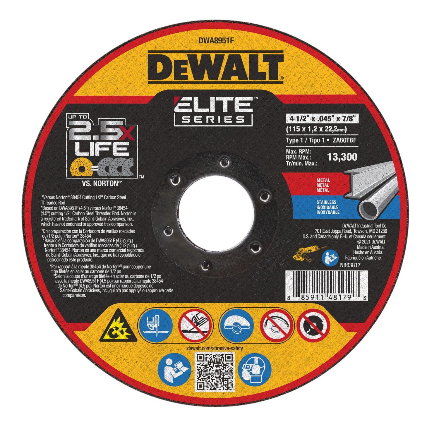 DeWalt Elite Series 4-1/2 in. D X 7/8 in. X 0.045 in. thick Ceramic Cutting Wheel 1 pk