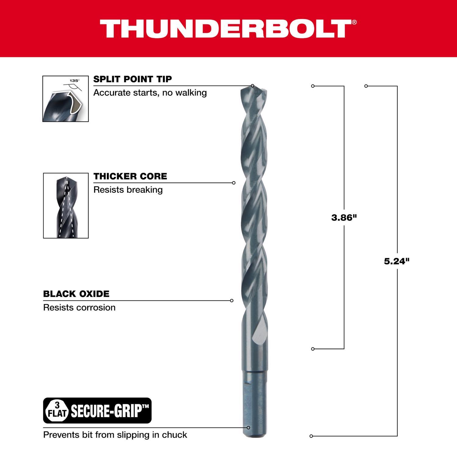 Milwaukee Thunderbolt 13/32 in. X 5-1/4 in. L Black Oxide Drill Bit 3-Flat Shank 1 pc