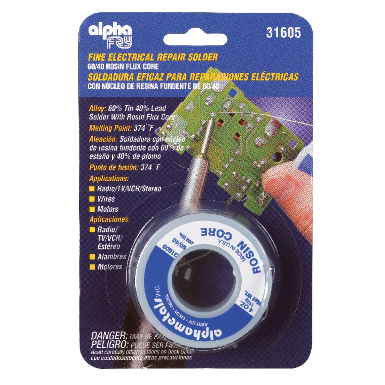Alpha Fry 4 oz Rosin Core Solder Wire 0.03 in. D Tin/Lead 60/40 1 pc