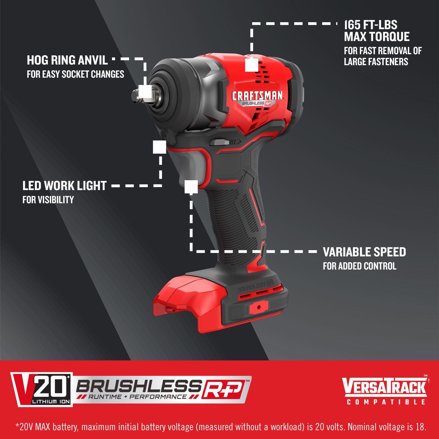 CRAFTSMAN V20 3/8 in. Cordless Brushless Impact Wrench Tool Only