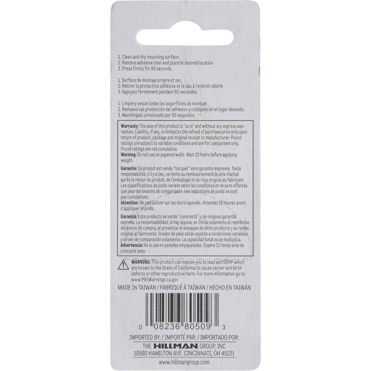HILLMAN Transparent Adhesive Hangers 1-1/2 lb. 4 Pack