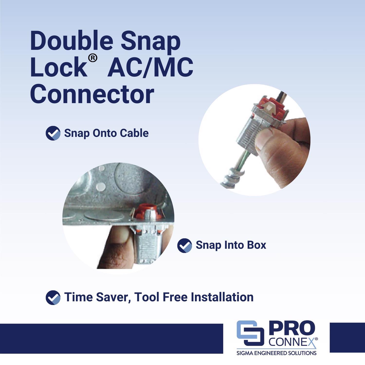 Sigma Engineered Solutions ProConnex 3/8 in. D Die-Cast Zinc Double Snap Lock Connector For AC, MC a