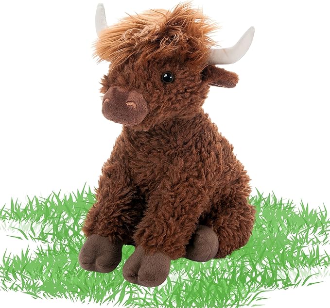 The Petting Zoo Highland Cow Plushie Stuffed Animal, Gifts for Kids, Wild Onez Wildlife Animals, Brown Cow Plush Toy, 12 in.