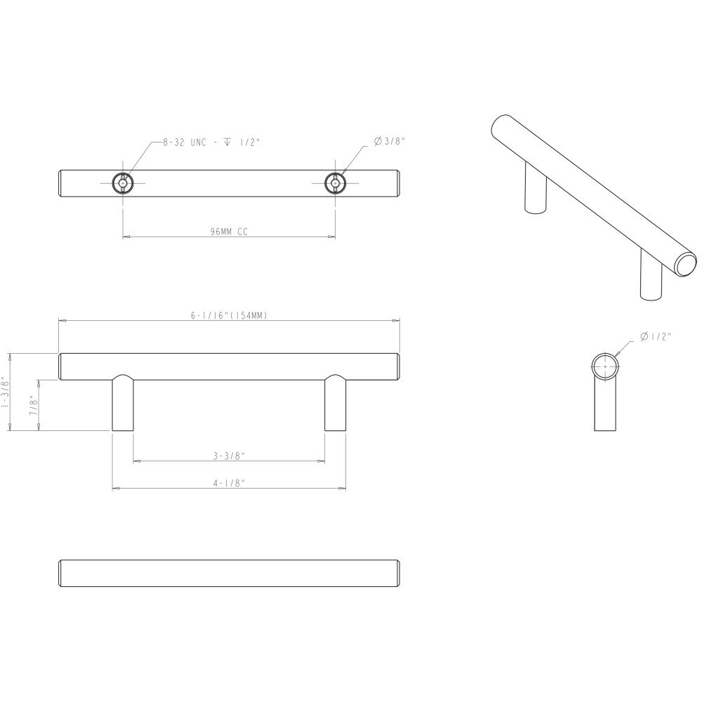 KasaWare 3 3/4 in. Centers European Bar Pull in Stainless Steel (8pc Pack) 