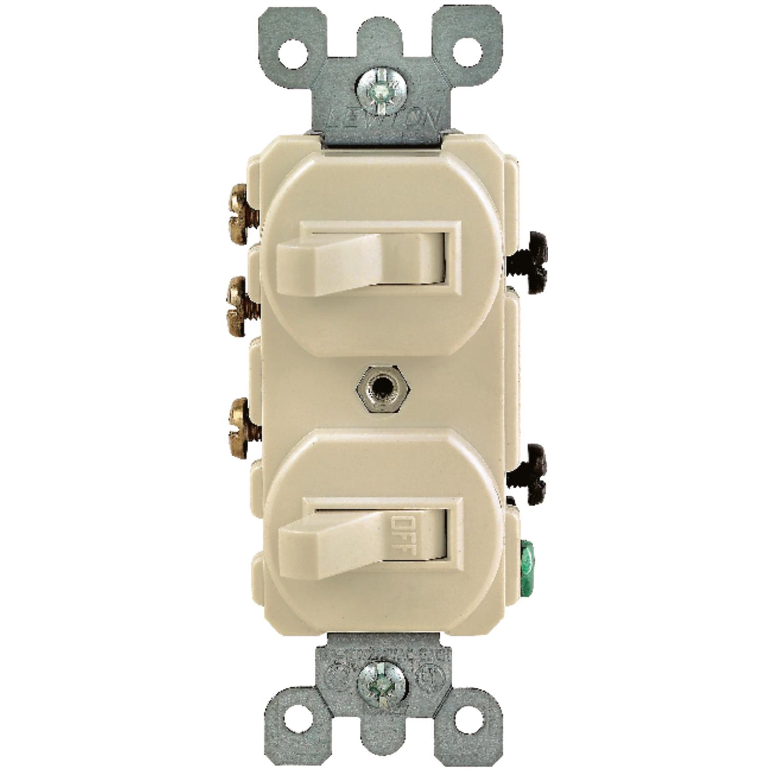 Leviton 15 amps Single Pole or 3-way Rocker Duplex Combination Switch Ivory 1 pk