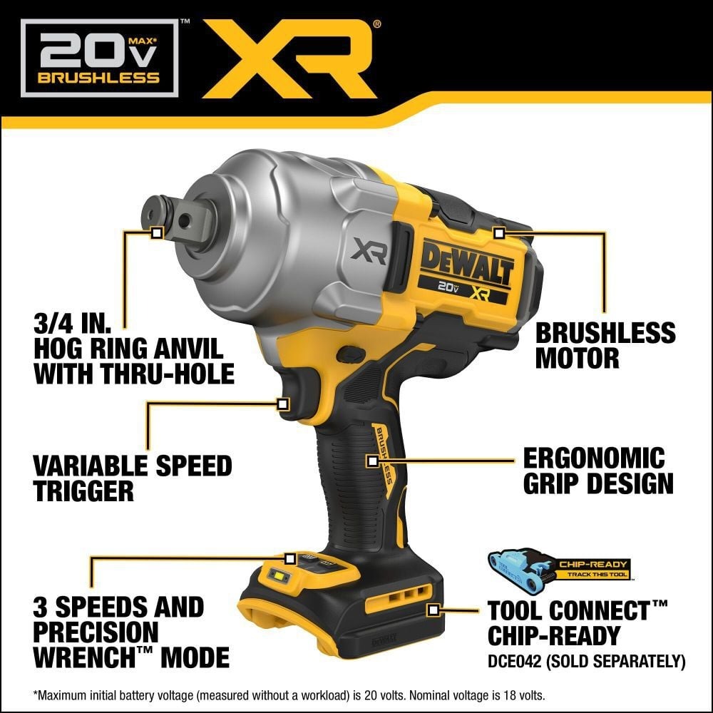DEWALT 20V MAX XR 3/4 in. Impact Wrench with Hog Ring (Bare Tool)