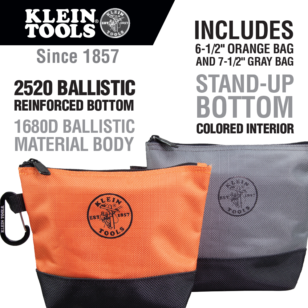 Klein Zipper Bag, Stand-Up Tool Pouch, 2-Pack