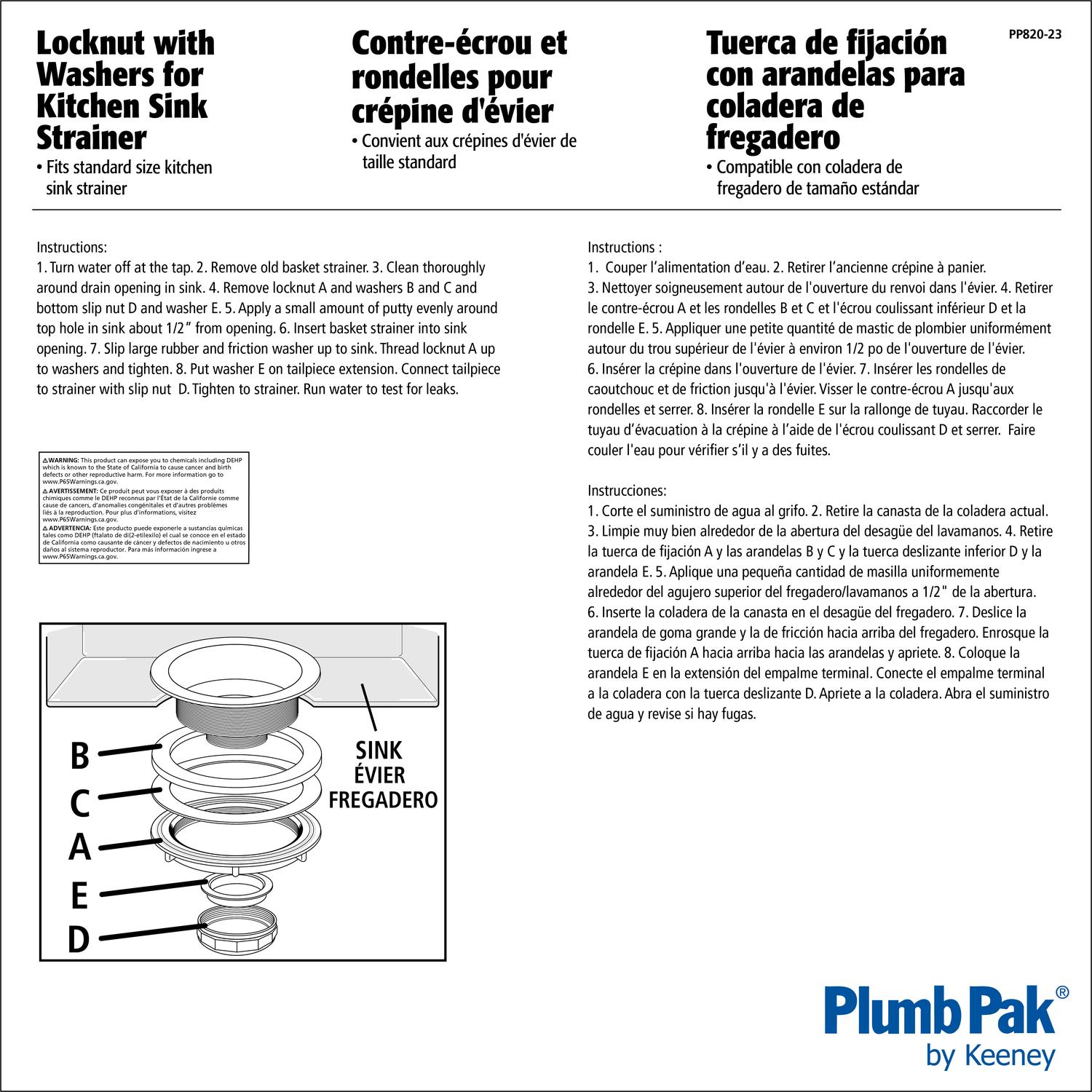 Ace 3-1/2 in. D Stainless Steel Strainer Locknut