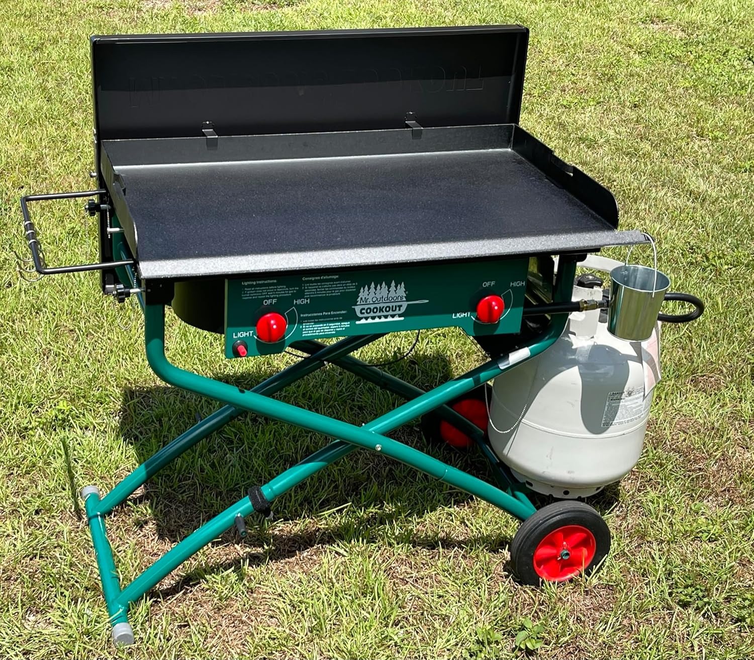 King Kooker Mr. Outdoors Cookout Portable Cooker Pkg, Collapsible Two Burner Stove & Griddle Kit, Heavy Duty Steel Griddle