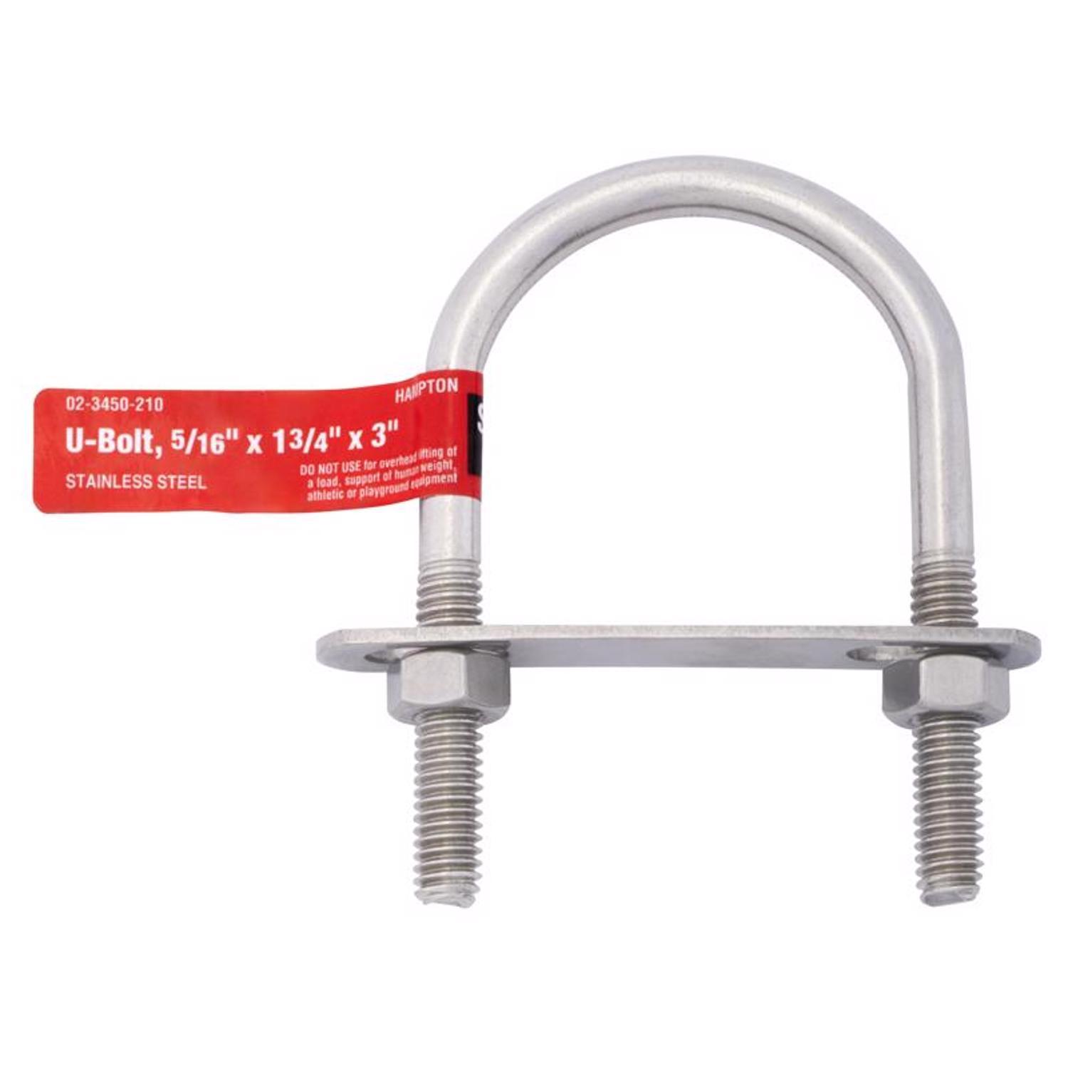 Hampton 5/16 in. X 1-3/4 in. W X 3 in. L Coarse Stainless Steel U-Bolt