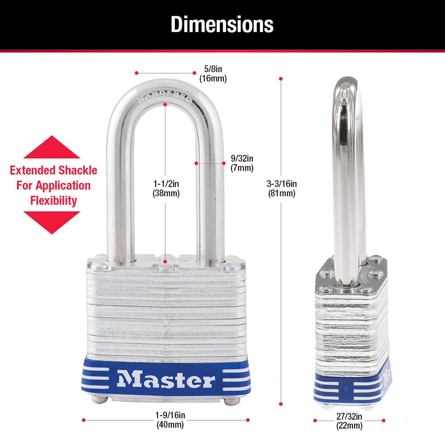 Master Lock 3-3/16 in. H X 1-9/16 in. W X 27/32 in. L Steel 4-Pin Cylinder Exterior Padlock