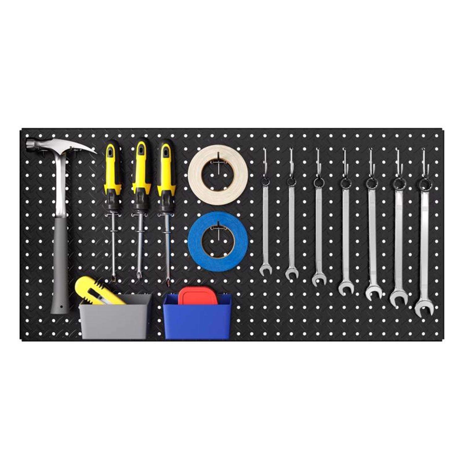 Knape & Vogt HEAVYWEIGHT Diamond Plate Steel Pegboard Black