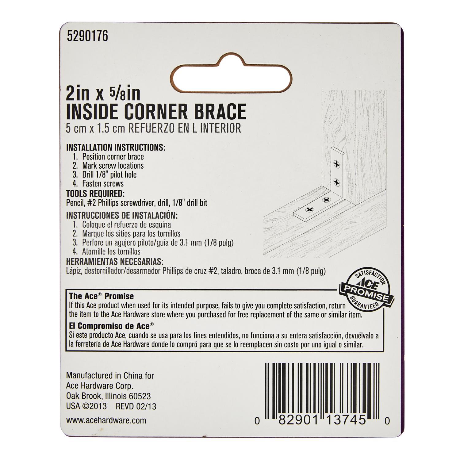 Ace 2 in. H X 3.75 in. W X 2 in. D Brass Inside L Corner Brace
