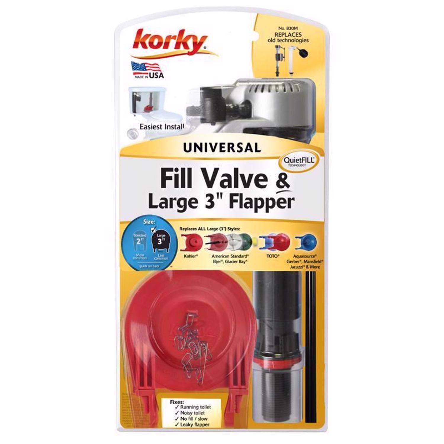 Korky QuietFILL Platinum Large 3 inch Flapper Fill Valve And Flapper Kit