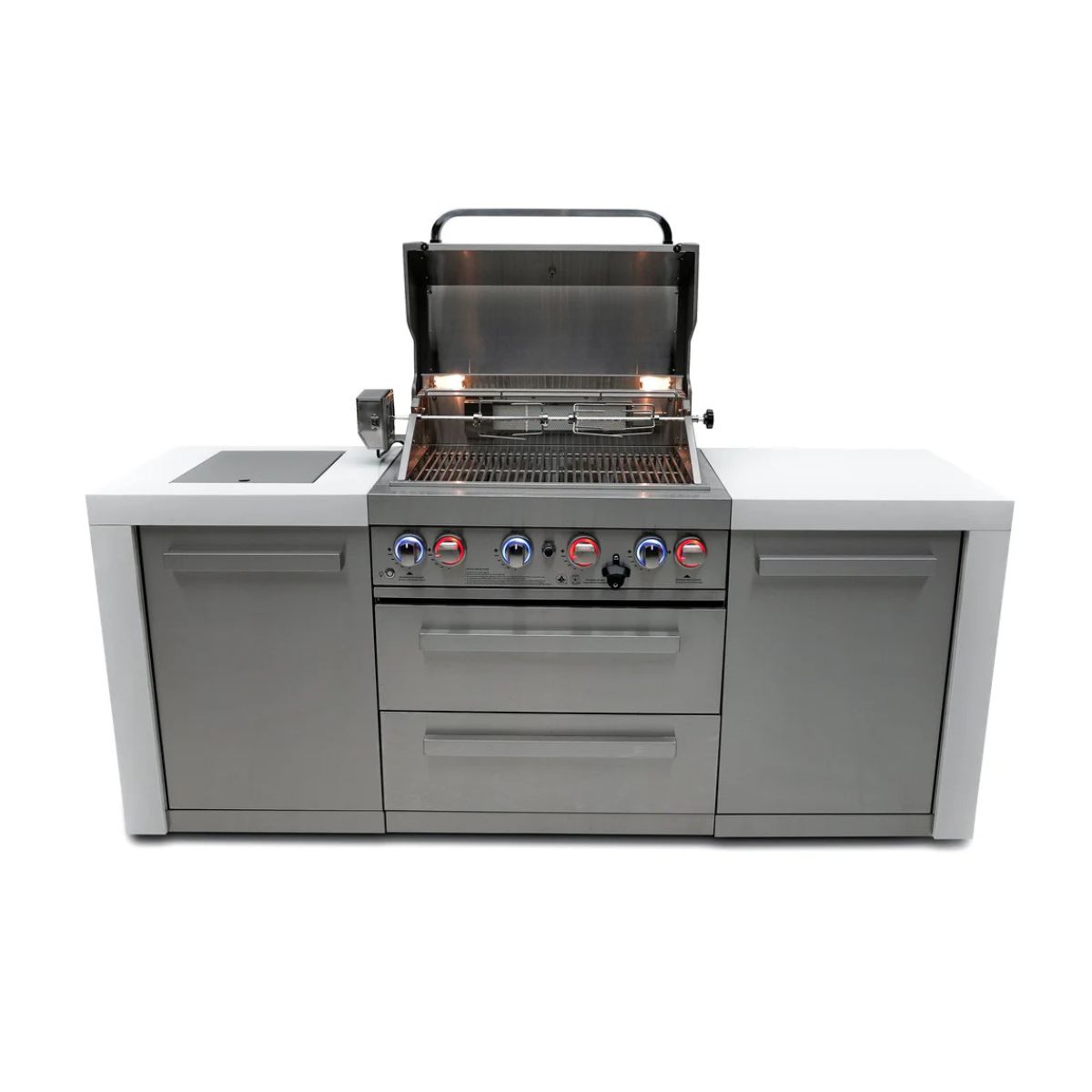 Mont Alpi 400 Deluxe Island / 4-Burner Grill, 2 Infrared Burners, Stainless Steel, Rotisserie Kit