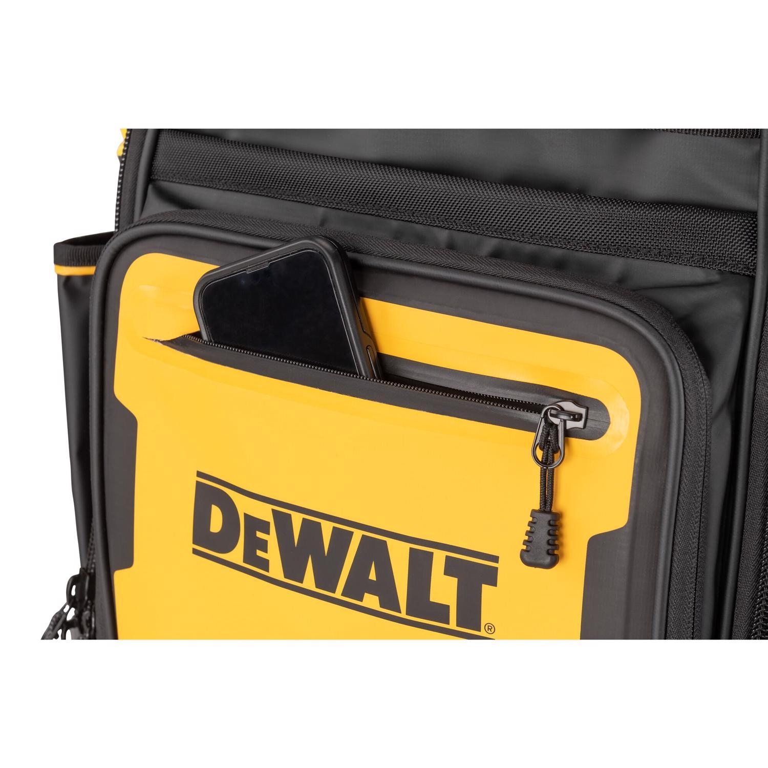 DEWALT 7.75 in. W X 18.75 in. H Polyester/Tarpaulin Pro Backpack Tool Bag 43 pocket Black/Yellow 1 p
