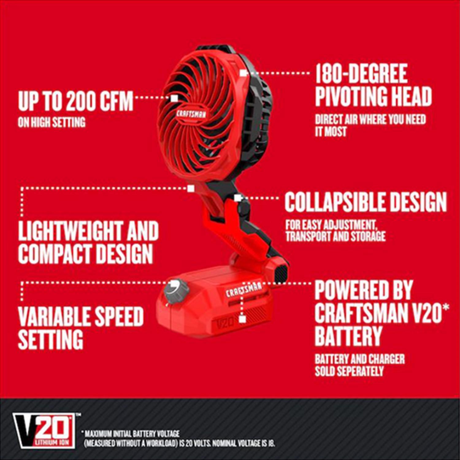 Craftsman V20 6 in. H Personal Fan